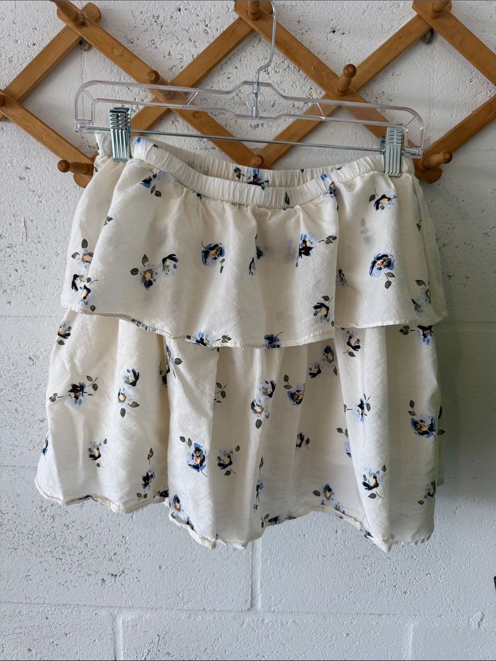Universal Thread Cream Tiered Skirt with Blue Floral Print